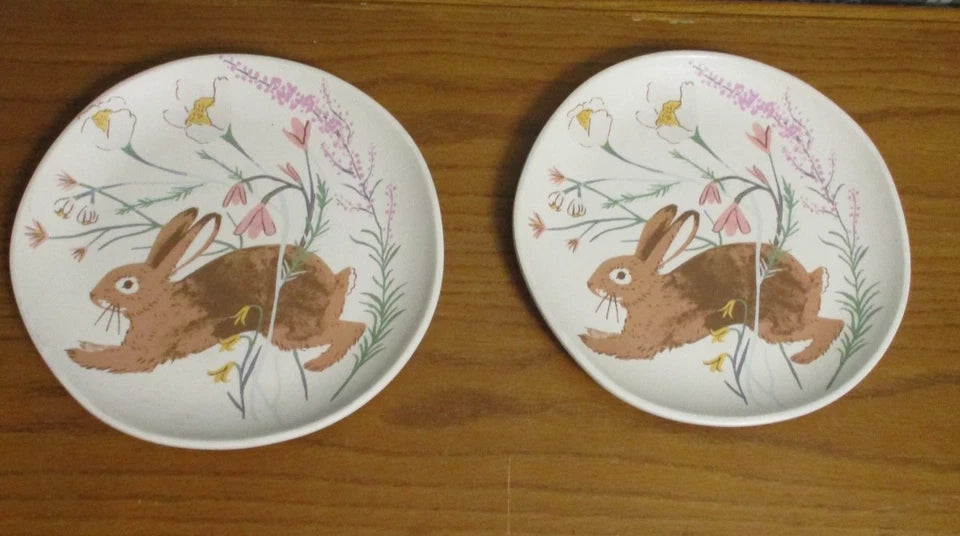 Set 2 - Melamine Brown Bunny Rabbits Plates - 8.5" - VGC